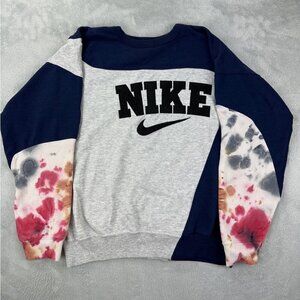 Nike Rework Crewneck - Navy Blue/Grey Tie-Dye - Size L (Fits Smaller)